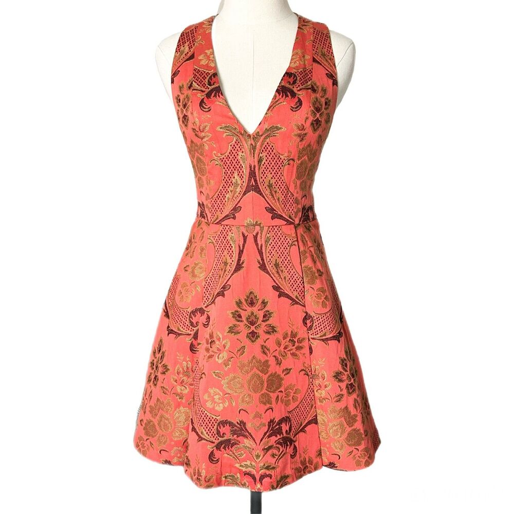 Alice + Olivia Coral and Gold Mini Dress